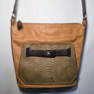 Guess Tan and Brown Textured Crossbody Bag